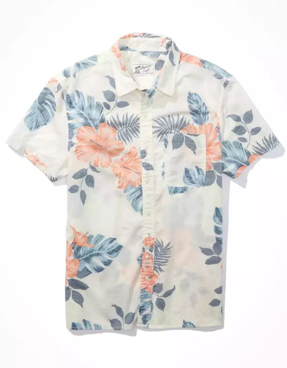 Hauts Flanelle American Eagle AE Floral Button-Up Resort Shirt Blanche Homme | IAA-16056889